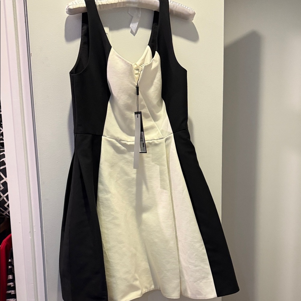 Halston  Black and Cream Sleeveless Dress